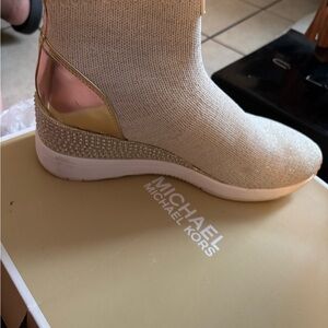 Michael Kors Gold and Cream Knit Sneakers